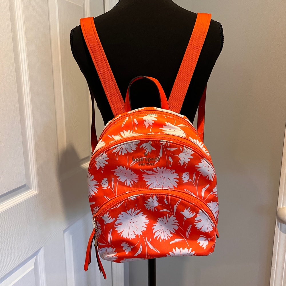 Kate Spade Orange and White Floral Mini Backpack